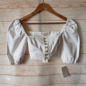 For Love And Lemons Cropped Cotton/Spandex Cropped Top Blouse Women's Small